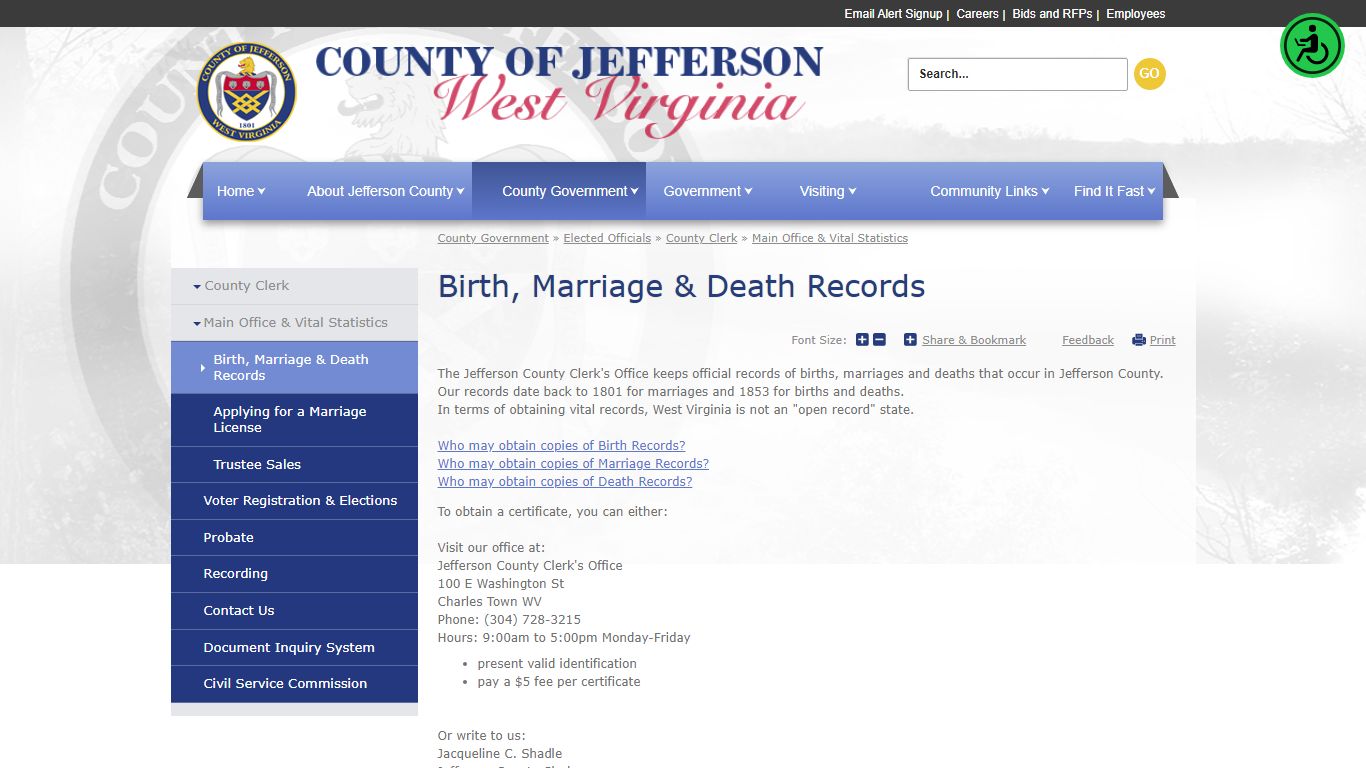 Birth, Marriage & Death Records | Jefferson County Commission, WV